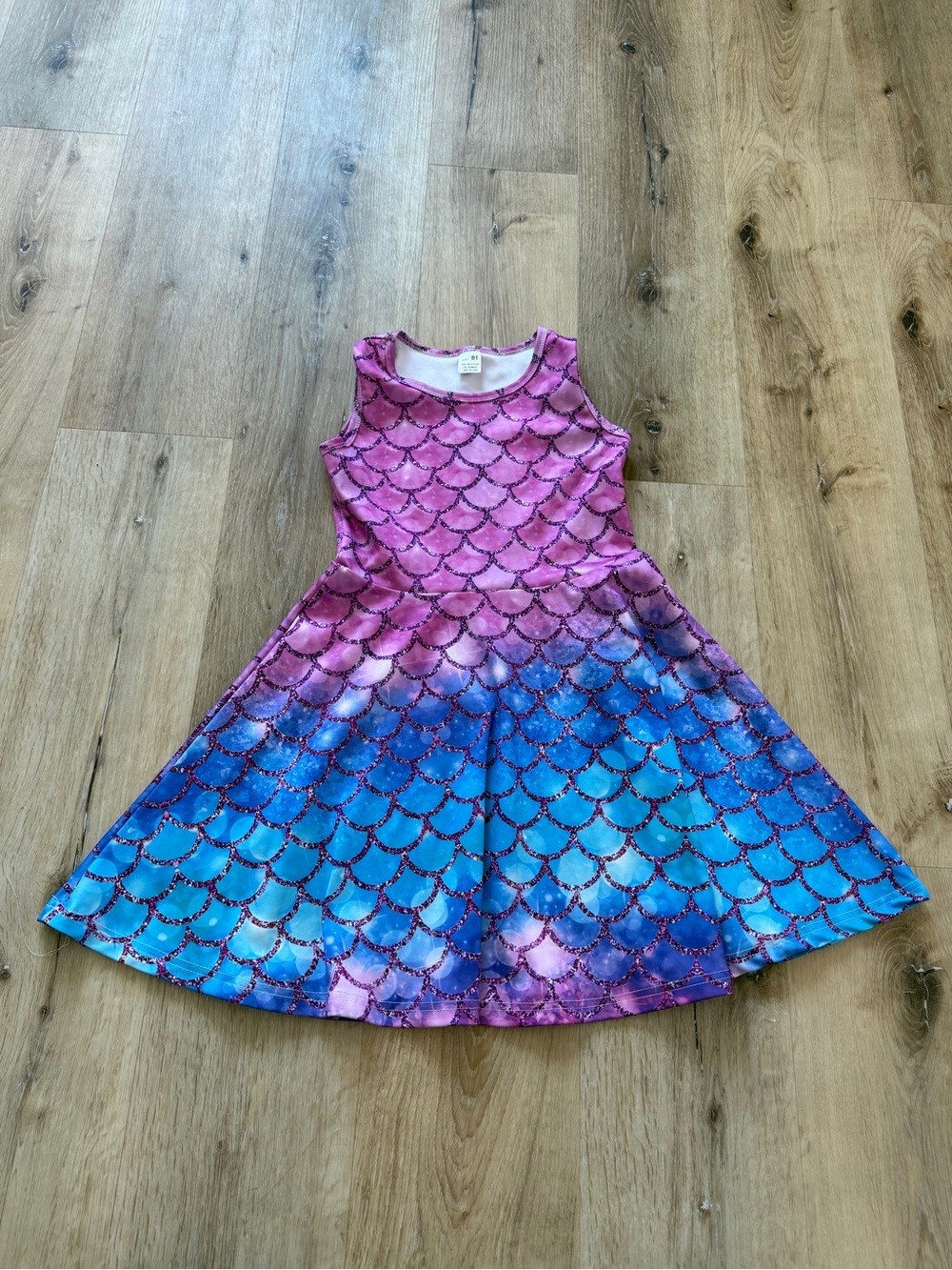 NEW Girls Pink & Blue Sparkling Mermaid Scales Sleeveless Skater Twirl Dress